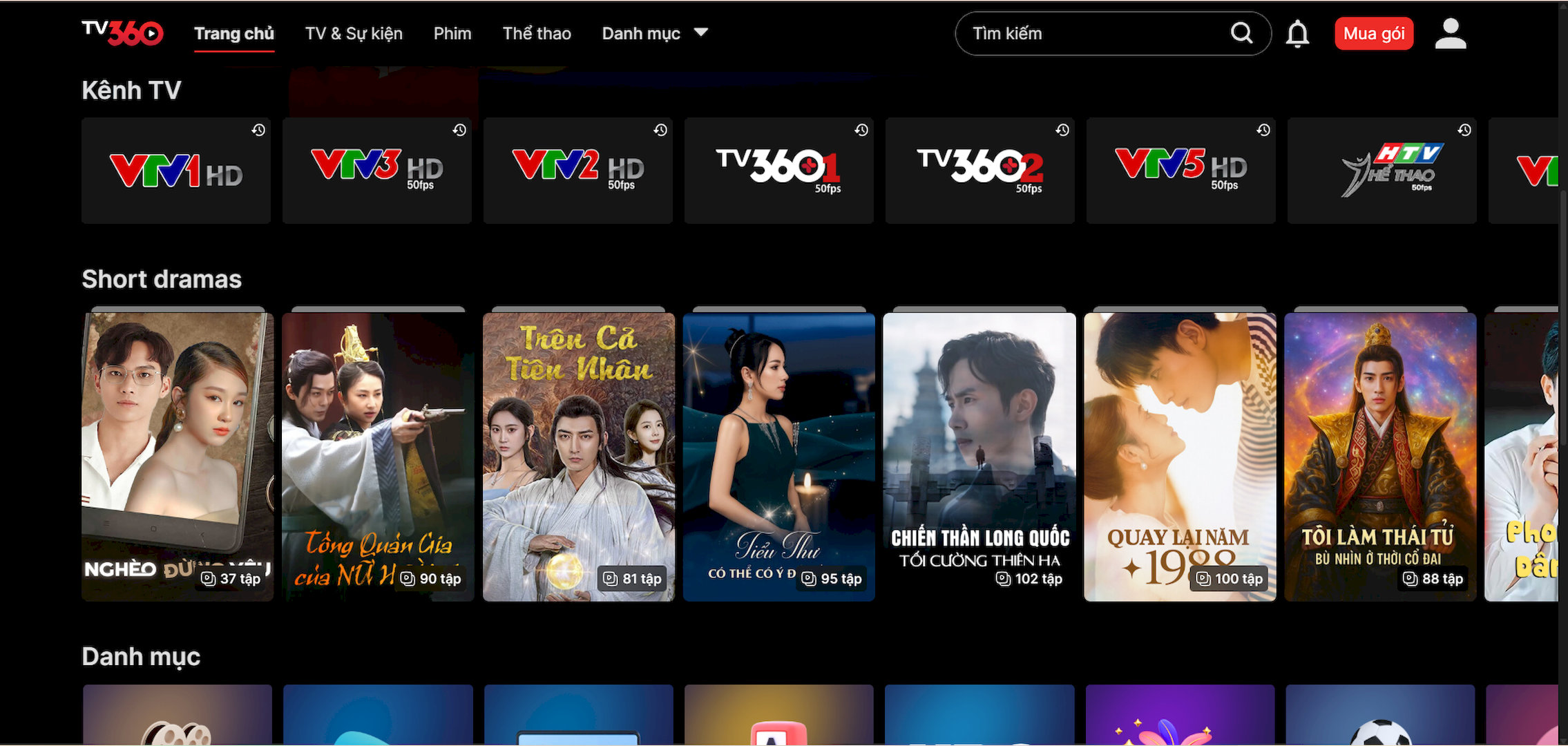 Giao diện chính khi truy cập vào website của TV360