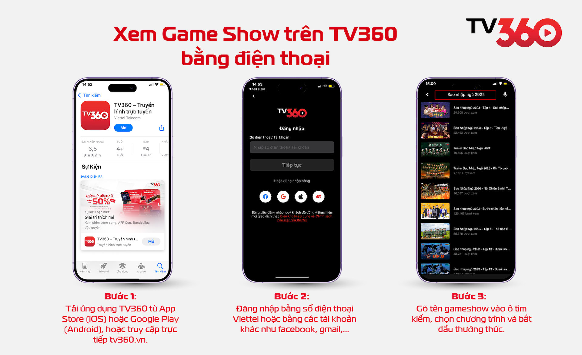Xem Game Show trên TV360 bằng màn hình nhỏ (điện thoại, máy tính bảng, laptop/PC)  