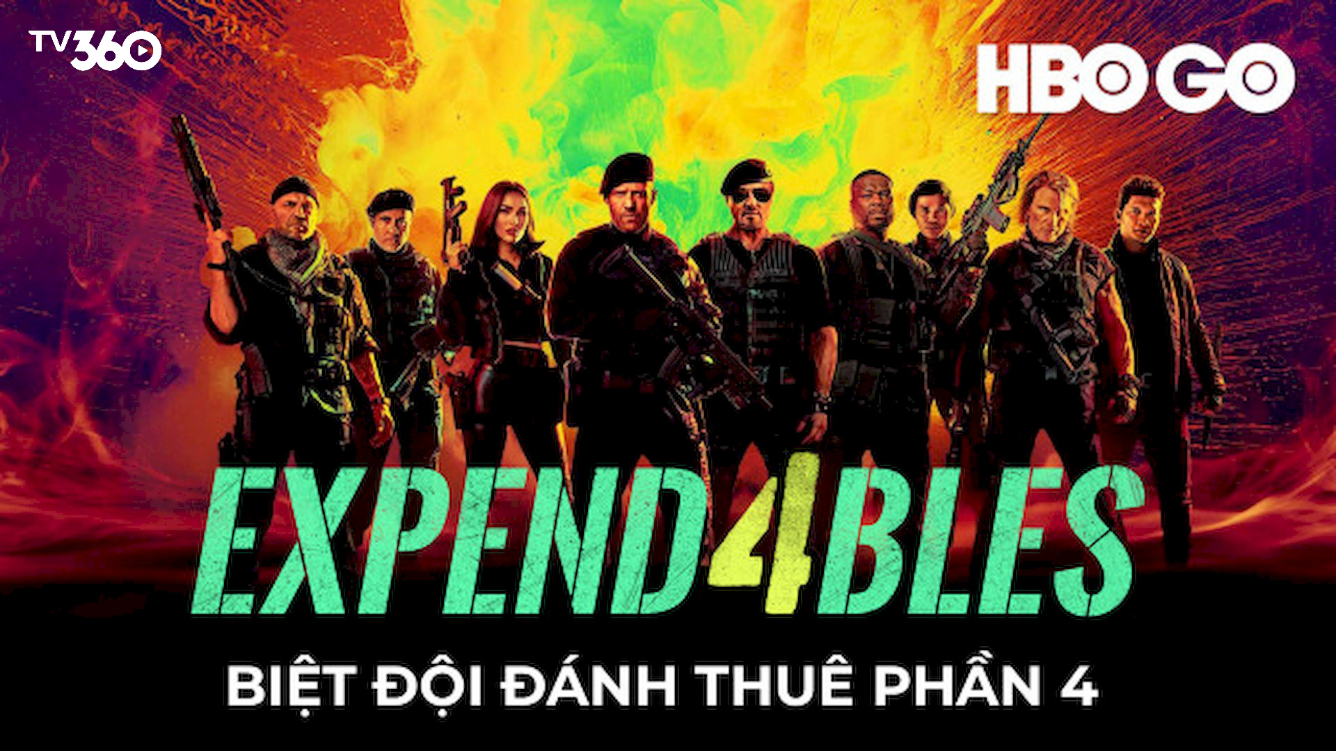 Biệt đội Expendables tập trung, ánh mắt quyết đoán, thể hiện sự đoàn kết và sẵn sàng cho nhiệm vụ mới 