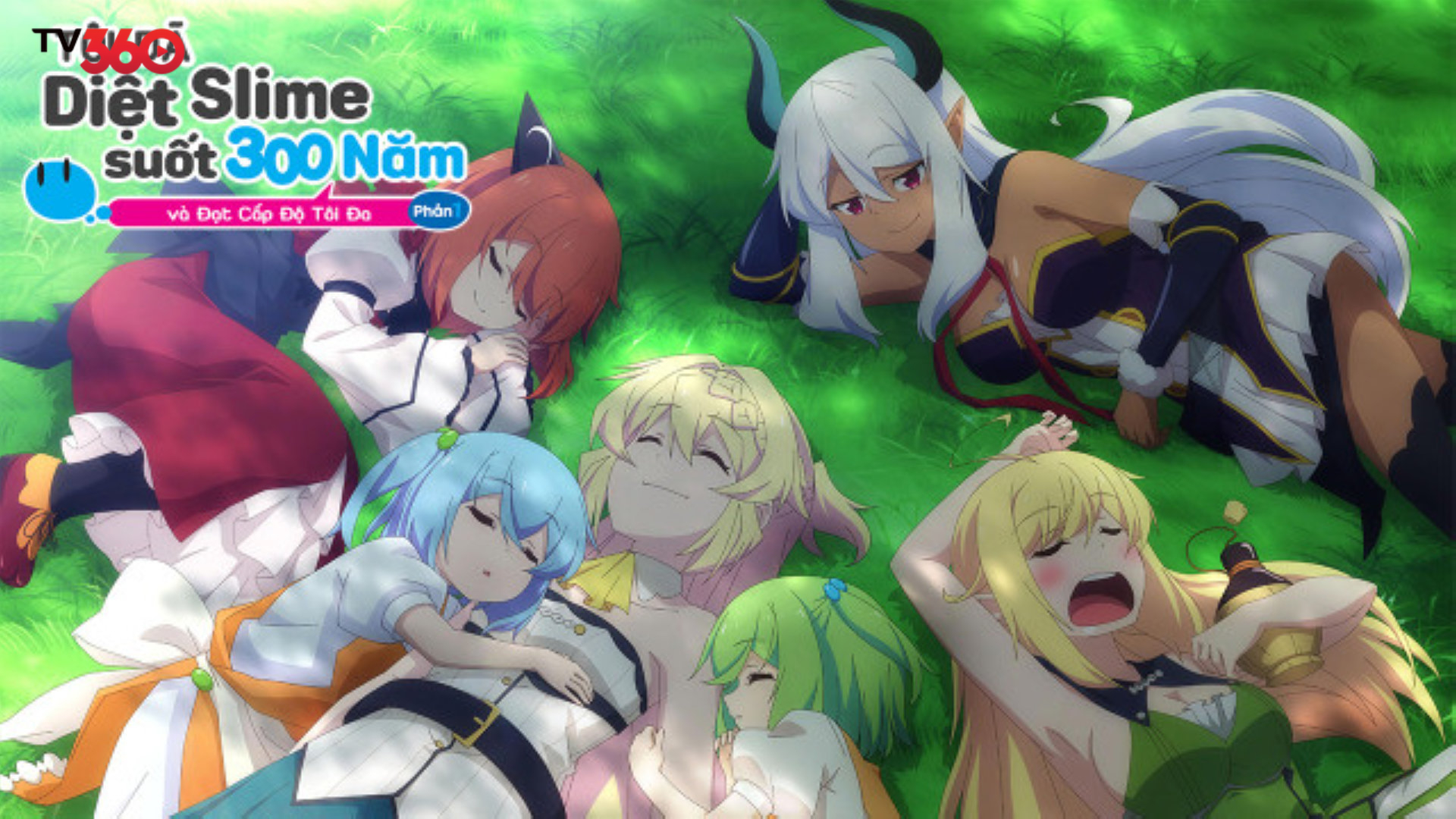 Azusa cùng các nhân vật chính khác như Fenrir, Slime Sui, Falto, Sharsha, Laika và Beelzebub đang vui vẻ quây quần bên nhau