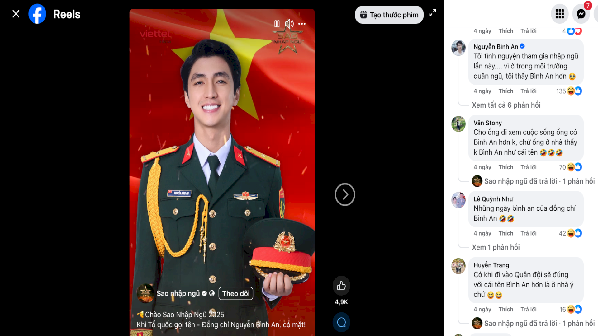 Nhiều bình luận hài hước của khán giả về tên và hình ảnh của anh trong môi trường quân đội