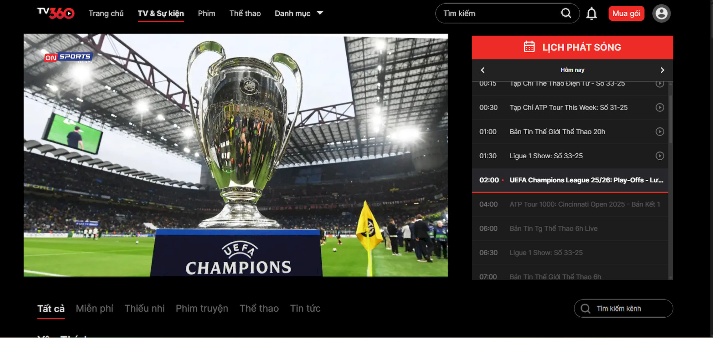 ON Sports News – Kênh thể thao 24/7 cập nhật tin tức, kết quả và phát sóng lại những trận cầu đỉnh cao