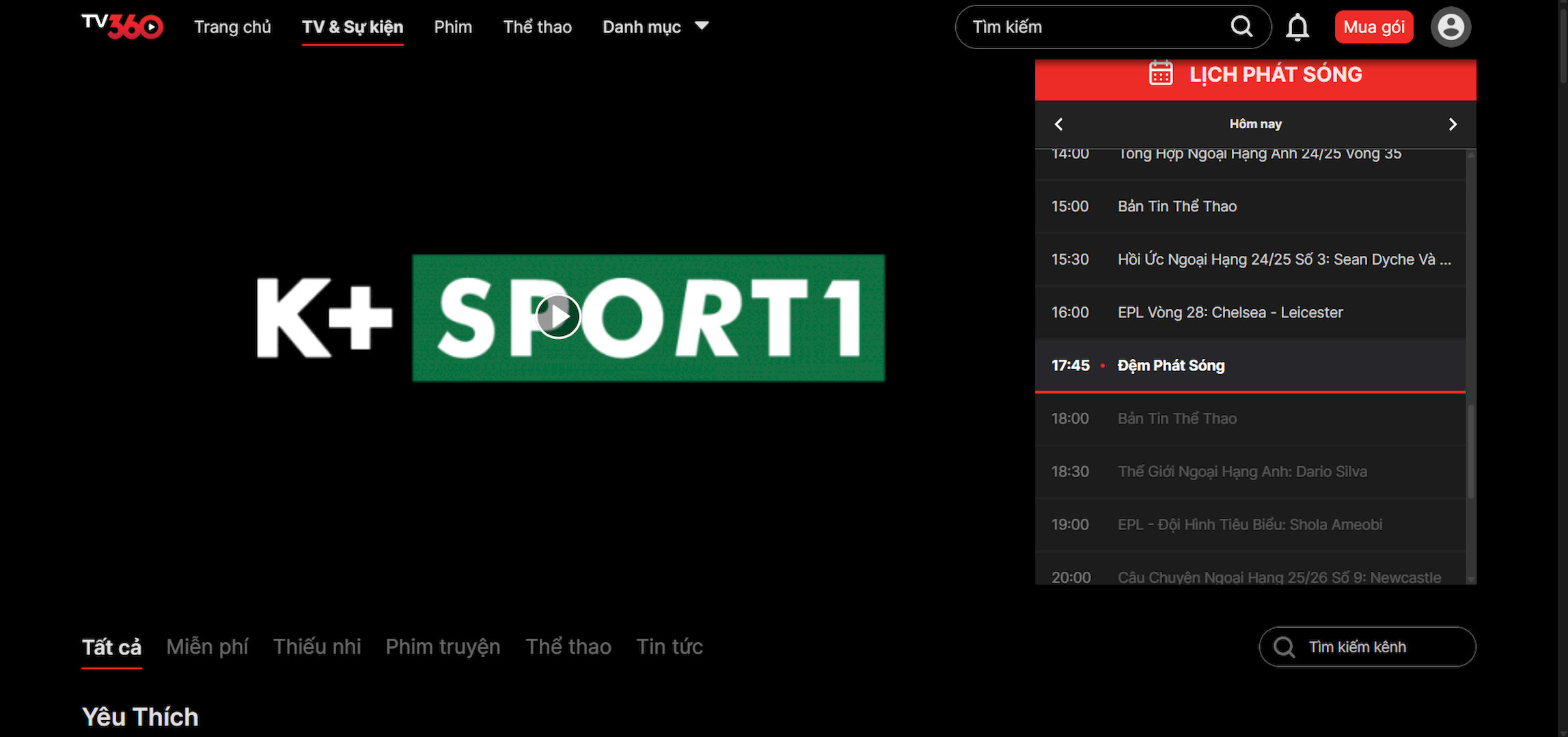 K+Sport1 – Kênh thể thao phát sóng Ngoại hạng Anh với hình ảnh Full HD và bình luận chuyên sâu