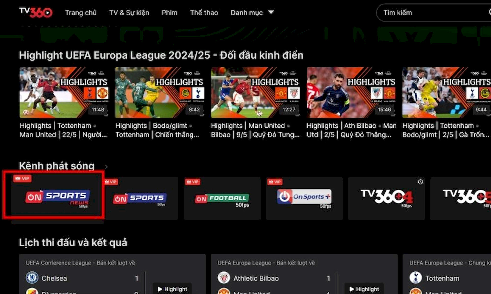 Kênh On Sport News cập nhật liên tục các trận bóng hấp dẫn