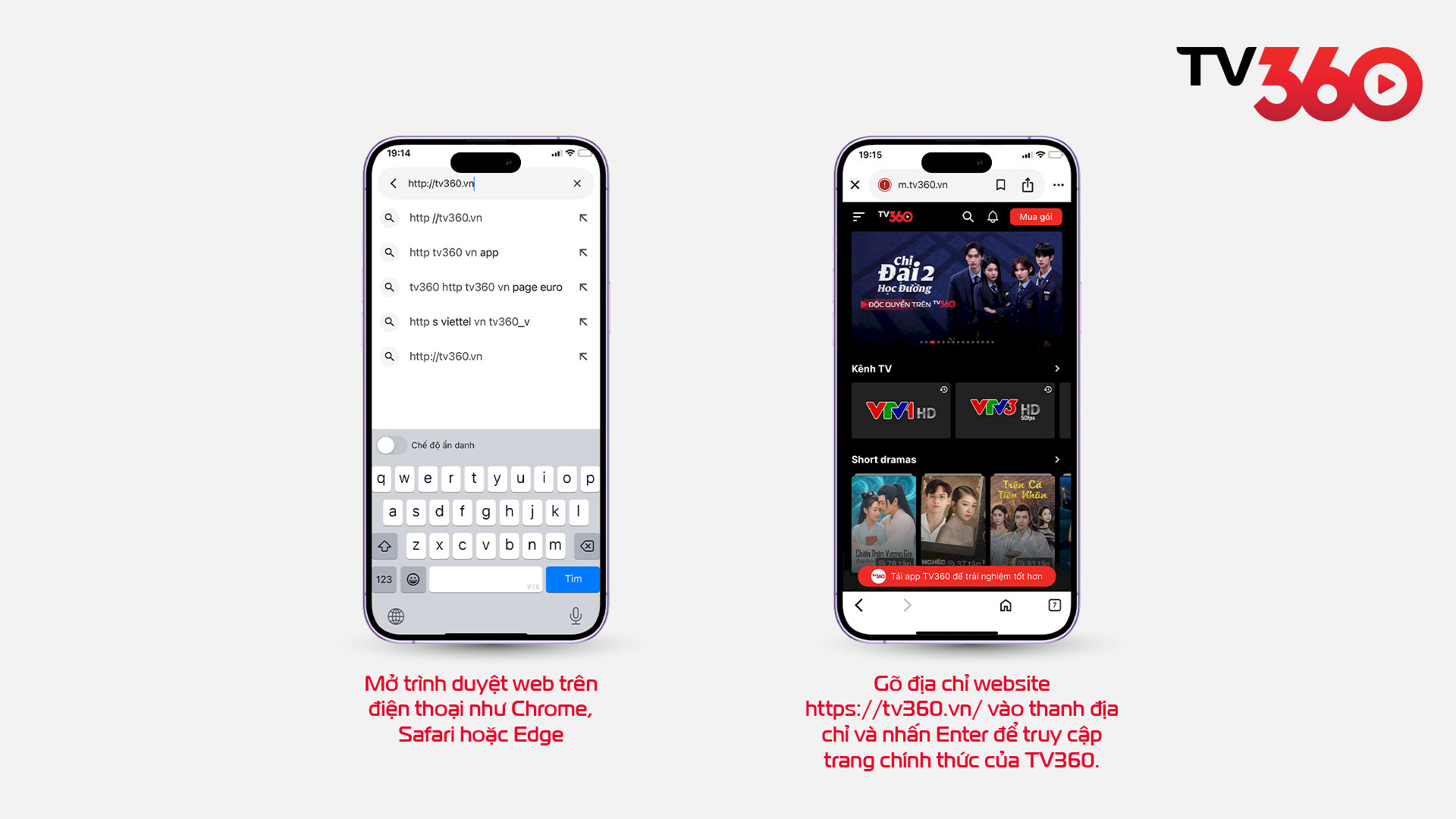 Truy cập đường link website chính thức của TV360