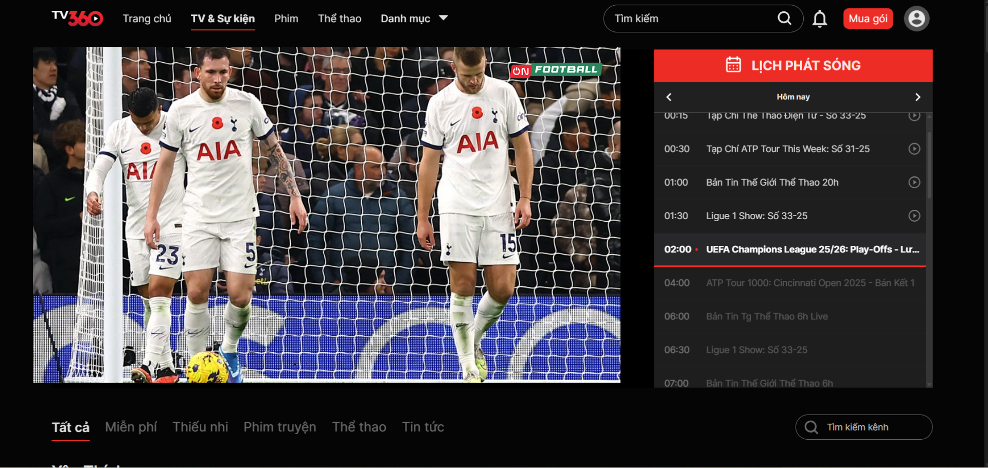 On Football – kênh dành riêng cho fan bóng đá, phát sóng Ngoại hạng Anh, Champions League cùng highlights và phân tích chuyên sâu
