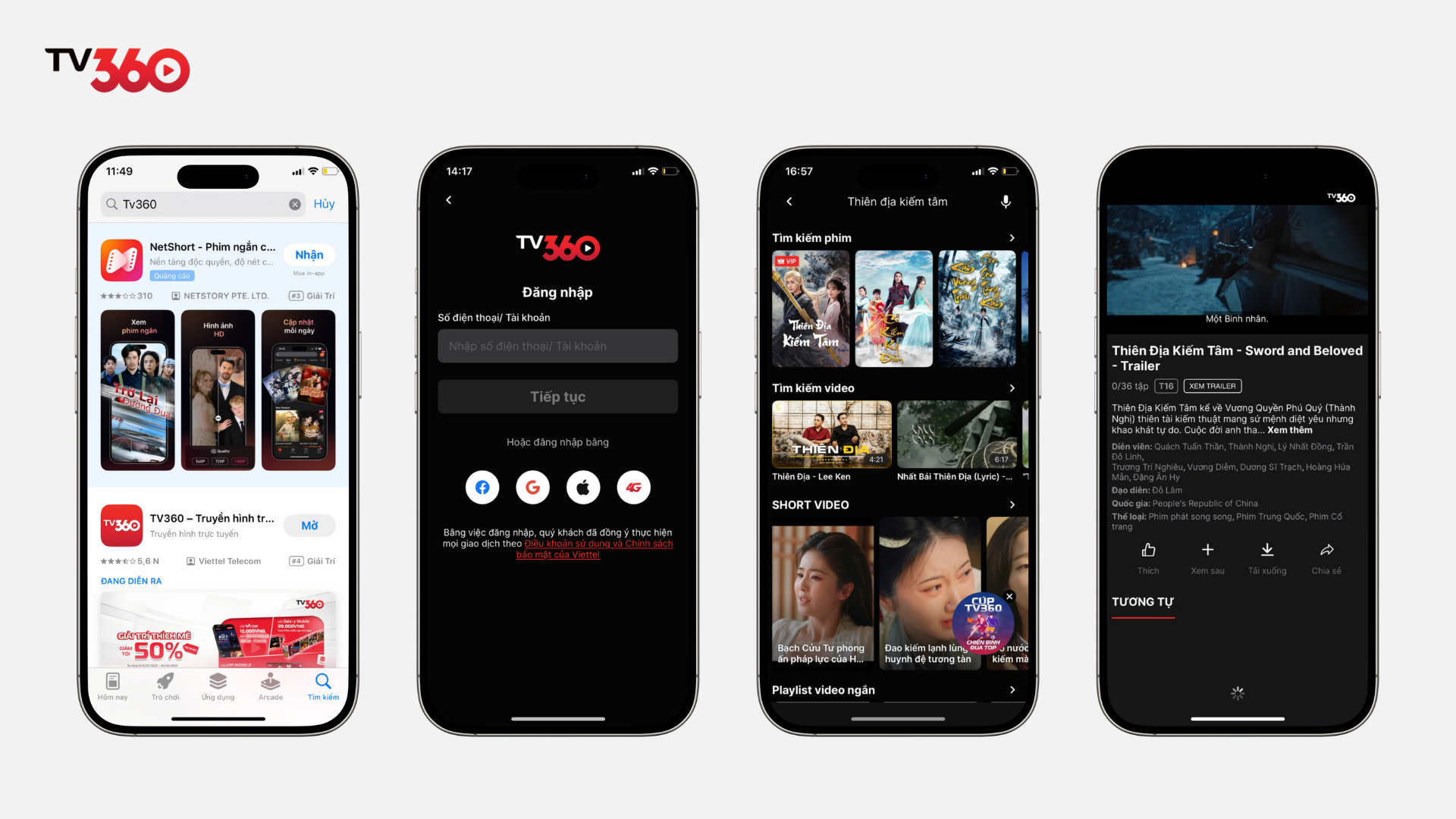 Cách xem Thiên Địa Kiếm Tâm trên TV360