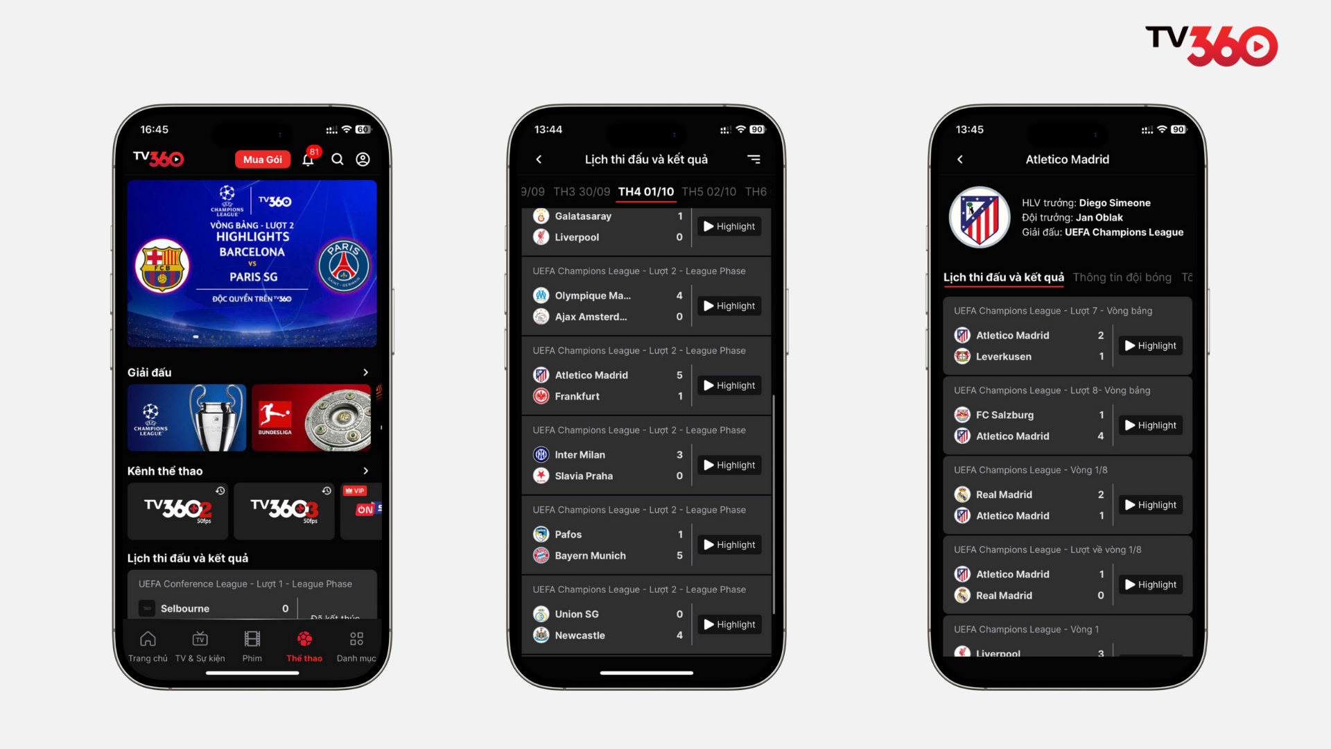 Bạn truy cập mục Thể thao, chọn giải đấu và CLB Atletico Madrid để xem lịch thi đấu chi tiết.