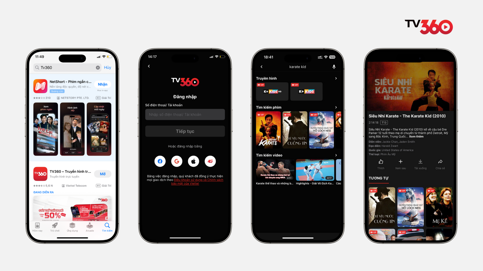 Các bước xem Karate Kid trên TV360: 