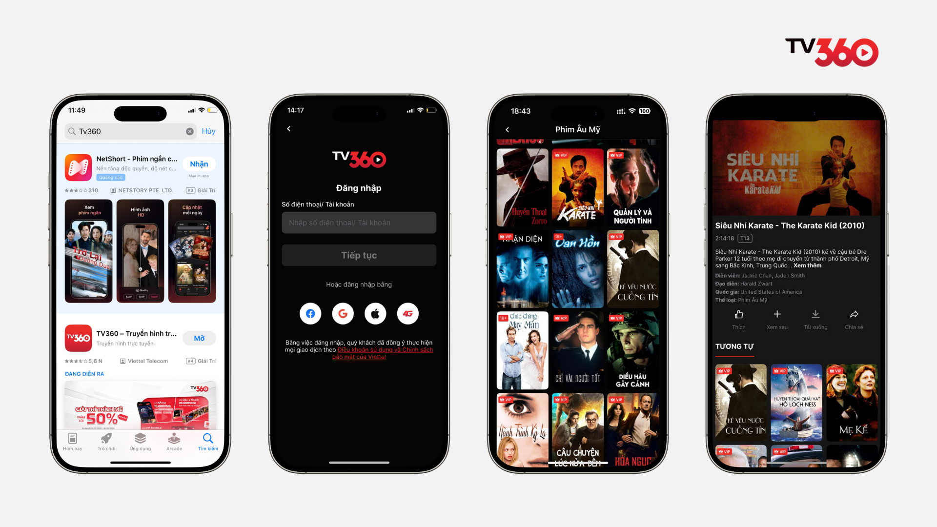 Các bước xem Karate Kid trên TV360: 