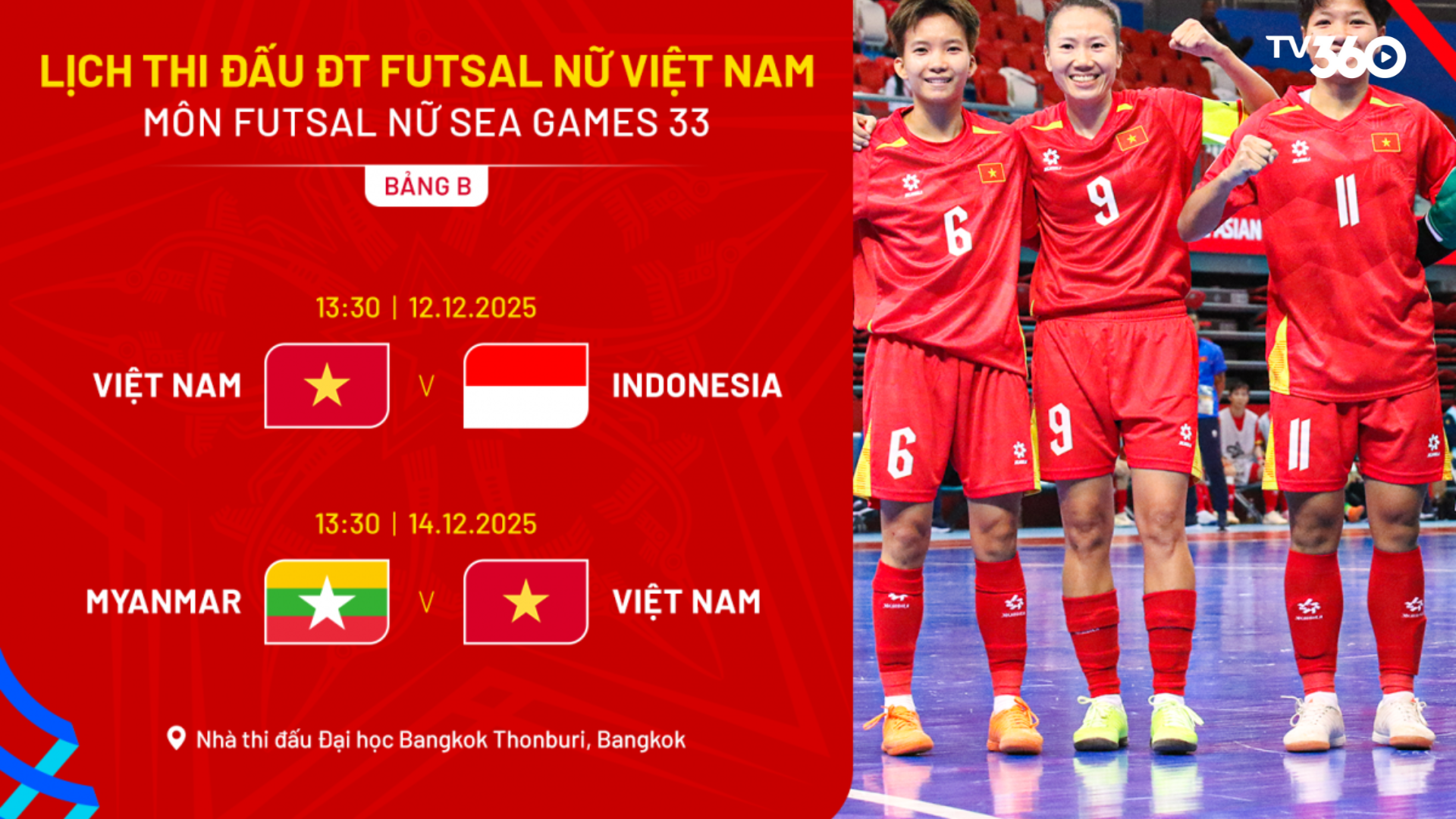 Lịch thi đấu của đội tuyển Việt Nam môn Futsal Nữ SEA Games 33