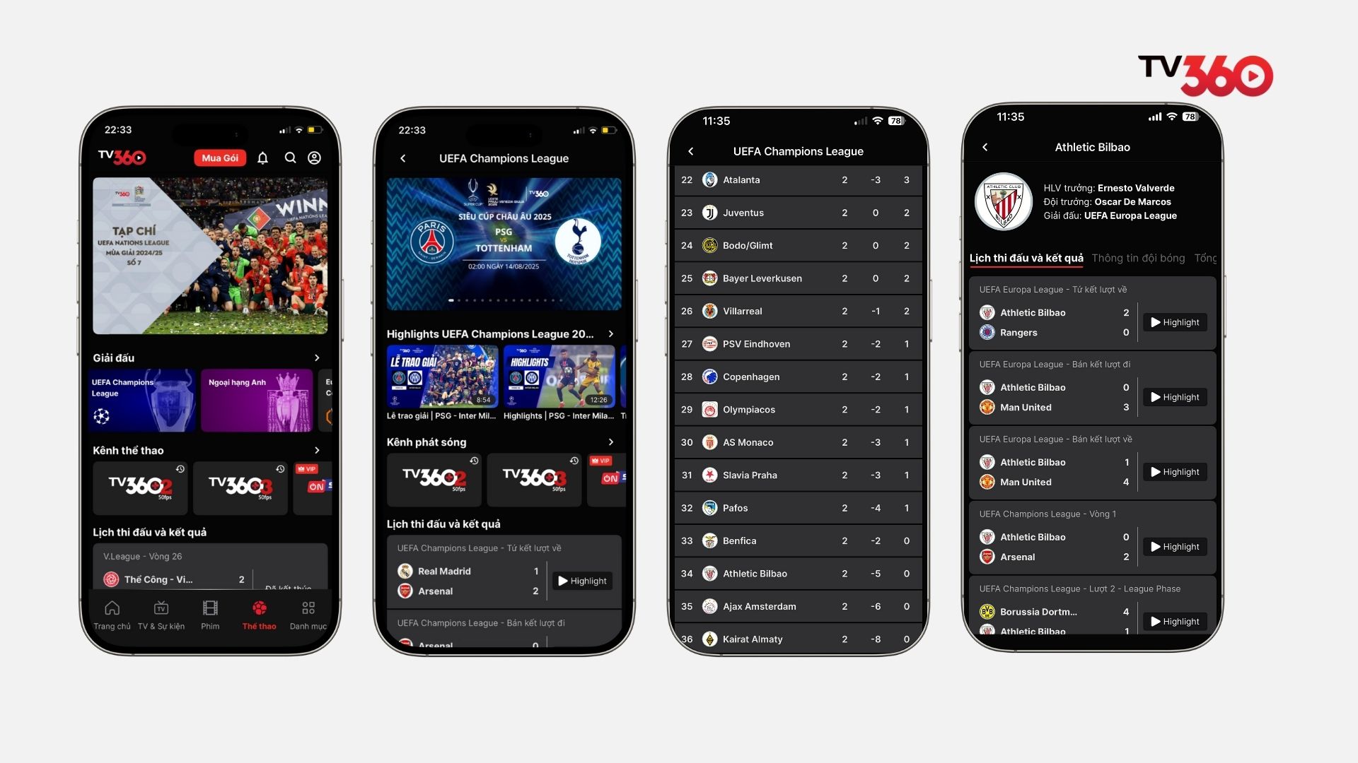 Người dùng vào mục “Thể thao” để xem lịch thi đấu của Bilbao