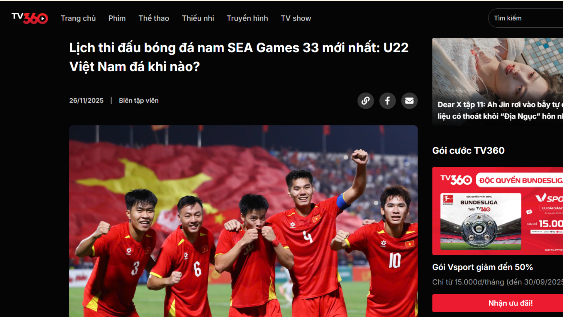 Người xem có thể theo dõi lịch trình thi đấu của đội tuyển bóng đá nam, nữ SEA Games 33 tại TV360 