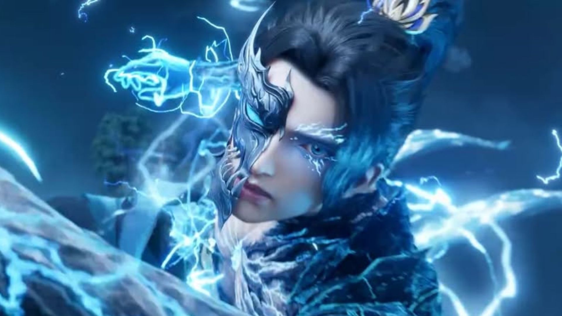 Cửu U hóa thân thành Cửu U Minh Tước dũng mãnh đối đầu với con rồng lôi điện khổng lồ giữa bầu trời sấm sét