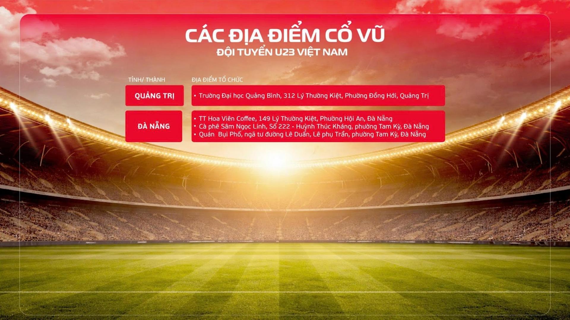 Danh sách địa điểm xem chung cổ vũ đội tuyển U23 Việt Nam ở các tỉnh thành