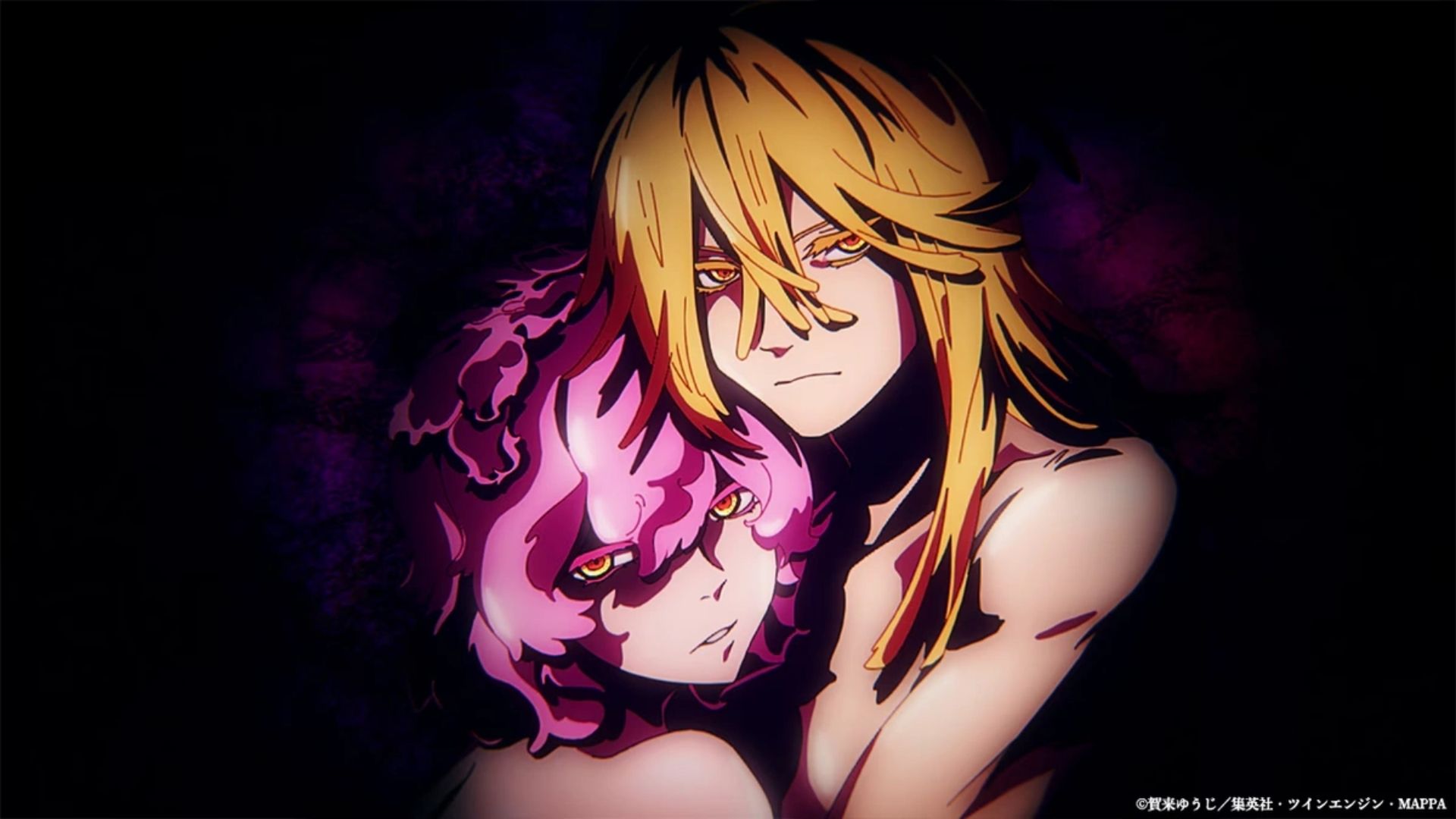 Gabimaru đứng giữa rừng hoa của đảo Shinsenkyo, ánh mắt thể hiện quyết tâm sắt đá phải giành lấy sự tự do để trở về với vợ