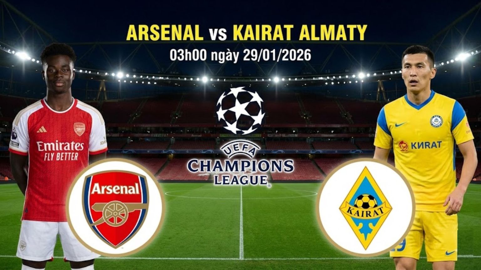 Nhận định Arsenal vs Kairat Almaty, 03h00 ngày 29/01: Pháo thủ thị uy