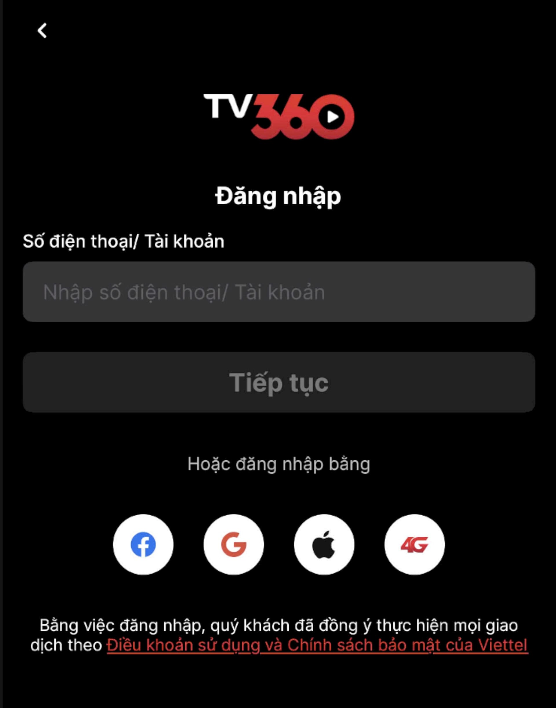 Bước 1: Tải app TV360 và đăng nhập.