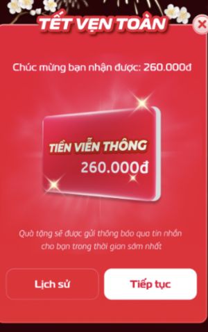 Quà tặng 260.000đ tiền di động