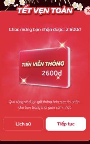 Quà tặng 2.600đ tiền di động