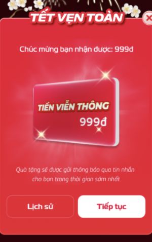 Quà tặng 999đ tiền di động